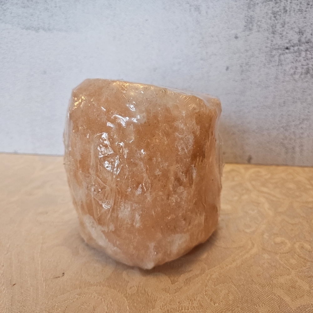 Himalayan Salt Candle Holder, Tea Light Natural Hand Carved Pink Salt - Sealed